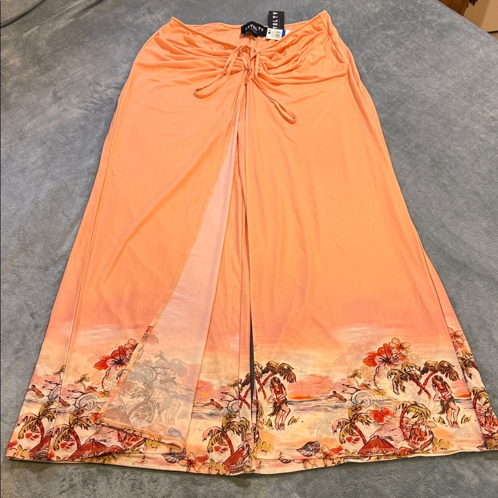 Royalty by Maluma Hula Girl Print Ruched Drawstring Palazzo Pants, size XL NWT